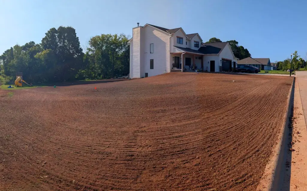 New lawn installation using hydroseeding at a residential property in Wisconsin